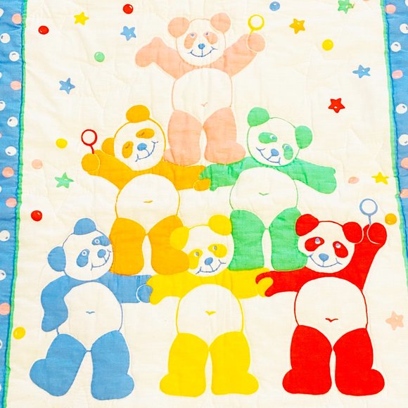 Baby Quilt Blanket Light Bright Multicolors Teddy Bears 44 x 34.5 in - Picture 3 of 7